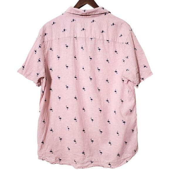 Tenth + Ocean Linen Pink Flamingo Beach Shirt Size L Casual Button Up Mens - Picture 4 of 8